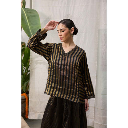 Raas Life Kaveri Gold Chanderi Stripes Kurta and Palazzo (Set of 2)
