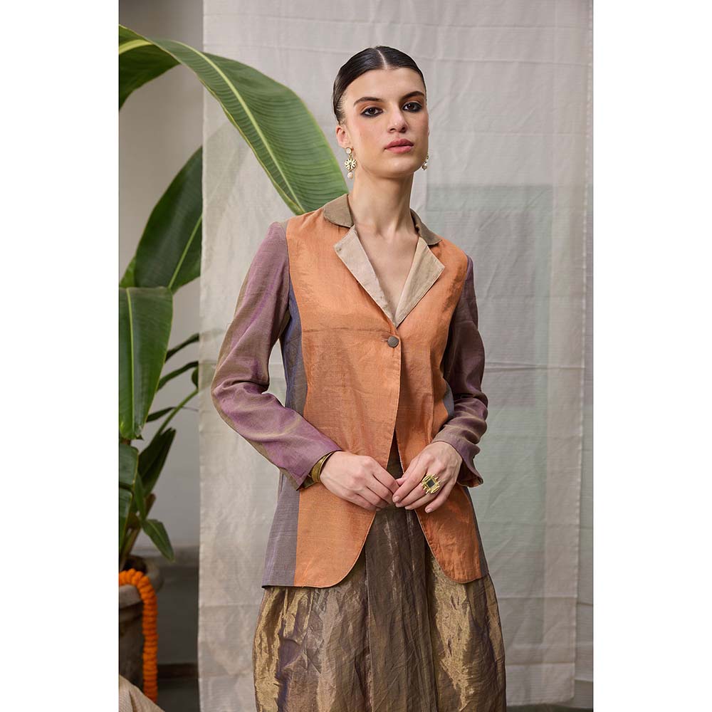 Raas Life Mrunal Zari Chanderi Colorblock Blazer with Skirt (Set of 2)