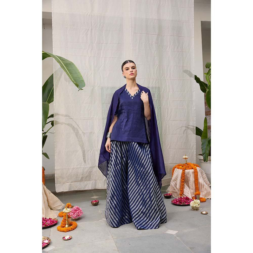 Raas Life Amala Blue Zari Chanderi Kurta with Palazzo and Dupatta (Set of 2)