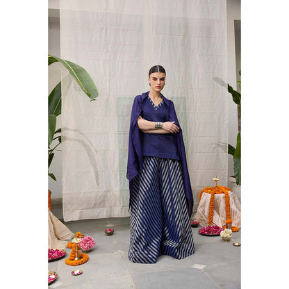Raas Life Amala Blue Zari Chanderi Kurta with Palazzo and Dupatta (Set of 2)