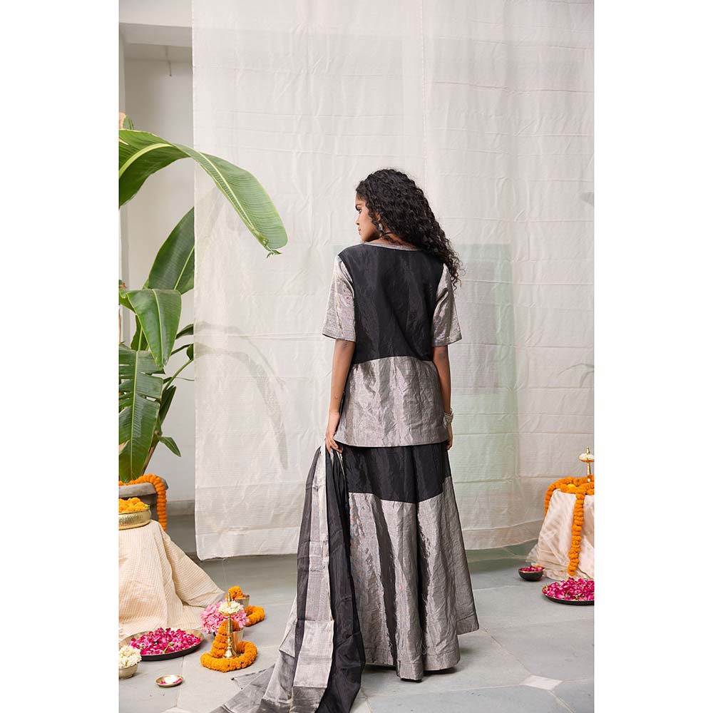 Raas Life Amala Black Zari Chanderi Kurta with Palazzo and Dupatta (Set of 2)