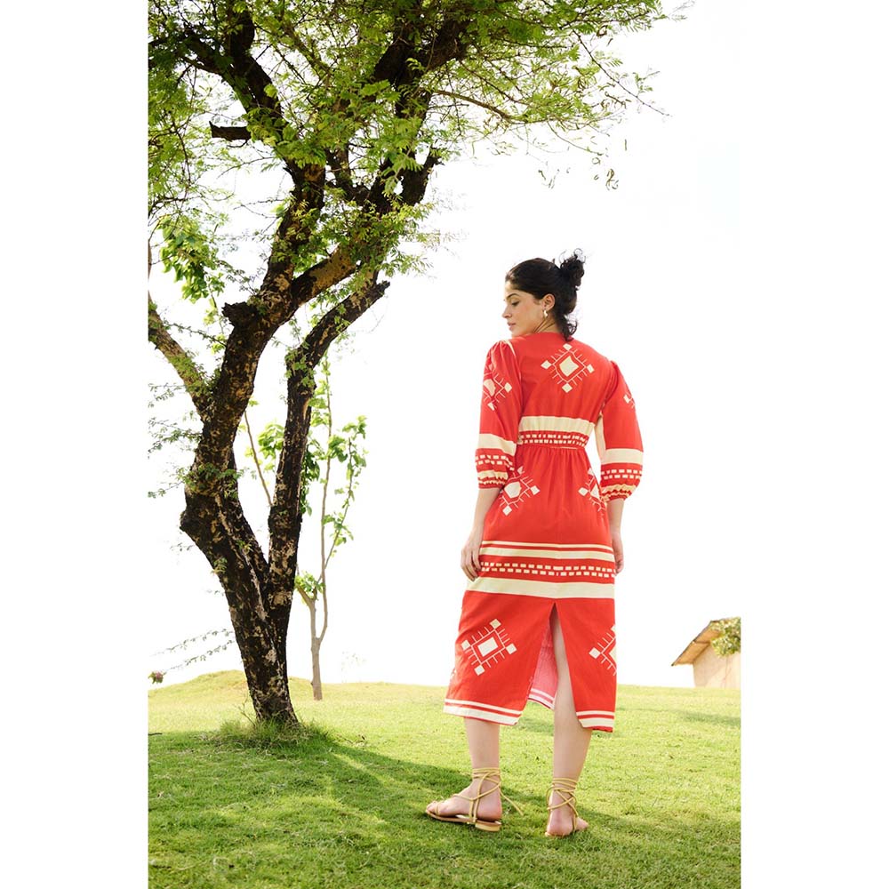 Raas Life Orange Dahlia Printed Dress
