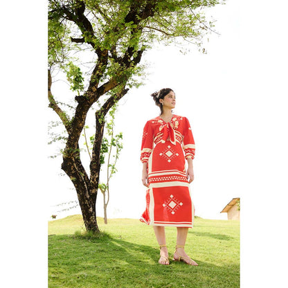 Raas Life Orange Dahlia Printed Dress