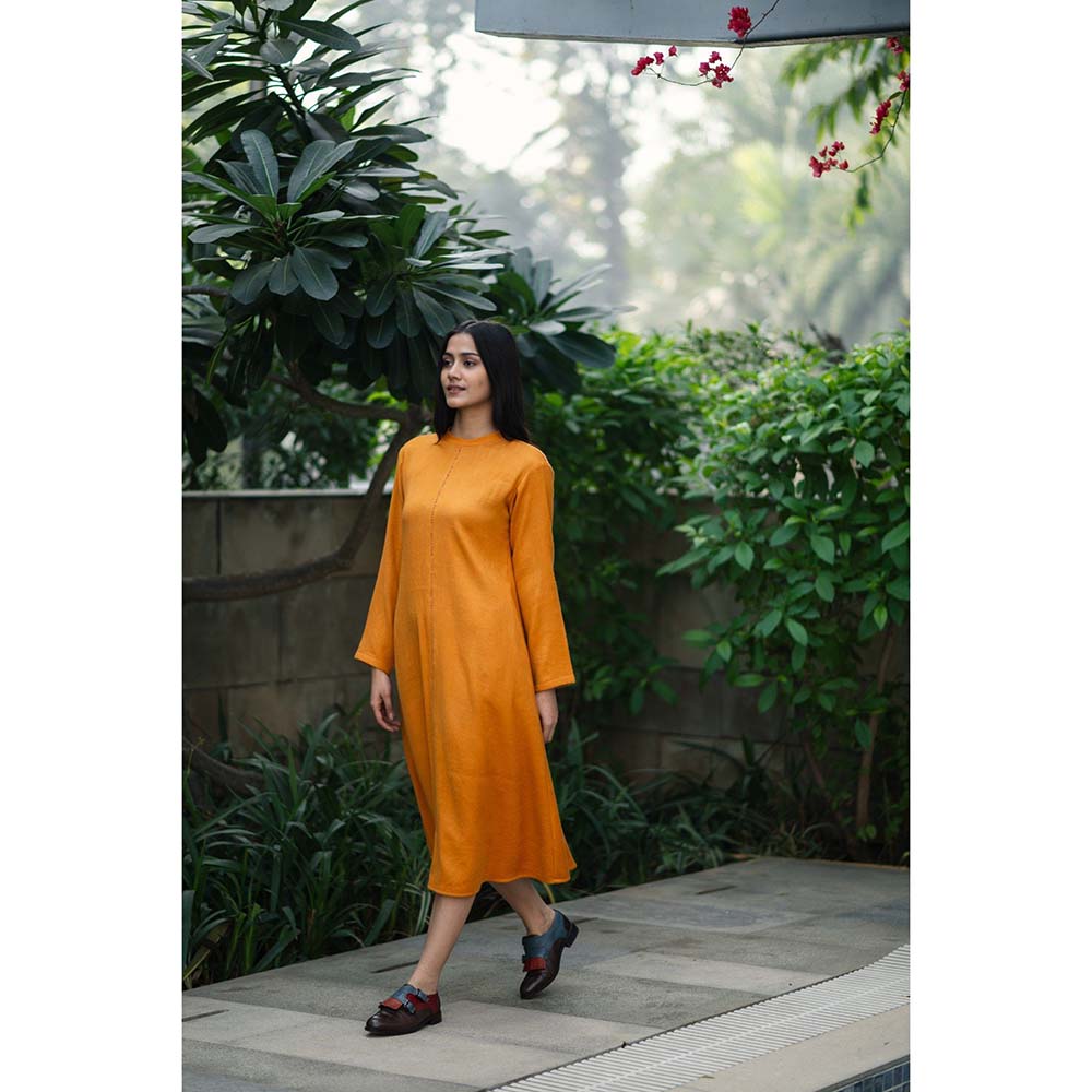 Raas Life Orange Starflower Solid Dress