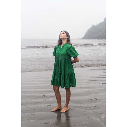 Raas Life Green Layla Chilli Self Design Dress