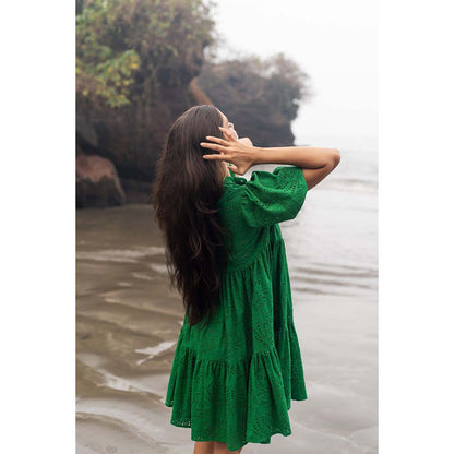 Raas Life Green Layla Chilli Self Design Dress
