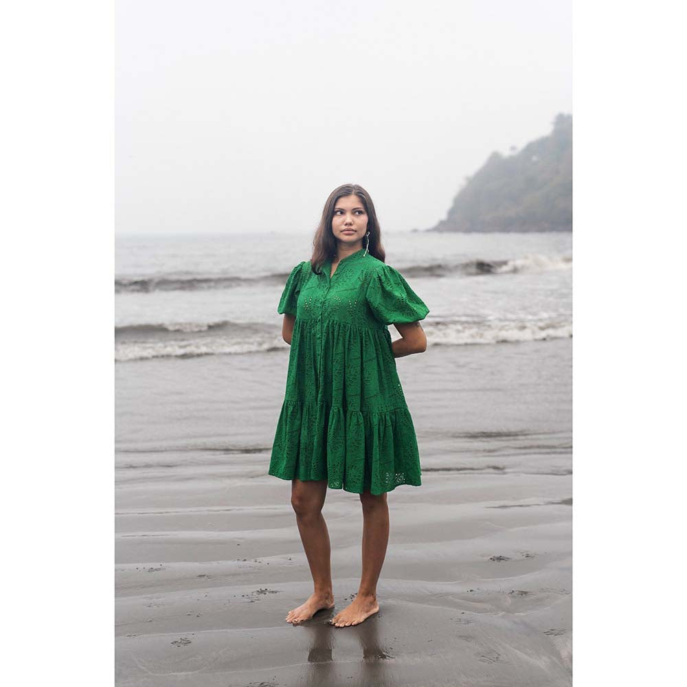 Raas Life Green Layla Chilli Self Design Dress