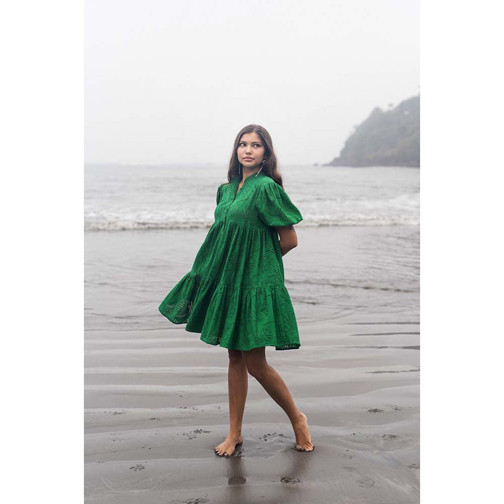 Raas Life Green Layla Chilli Self Design Dress