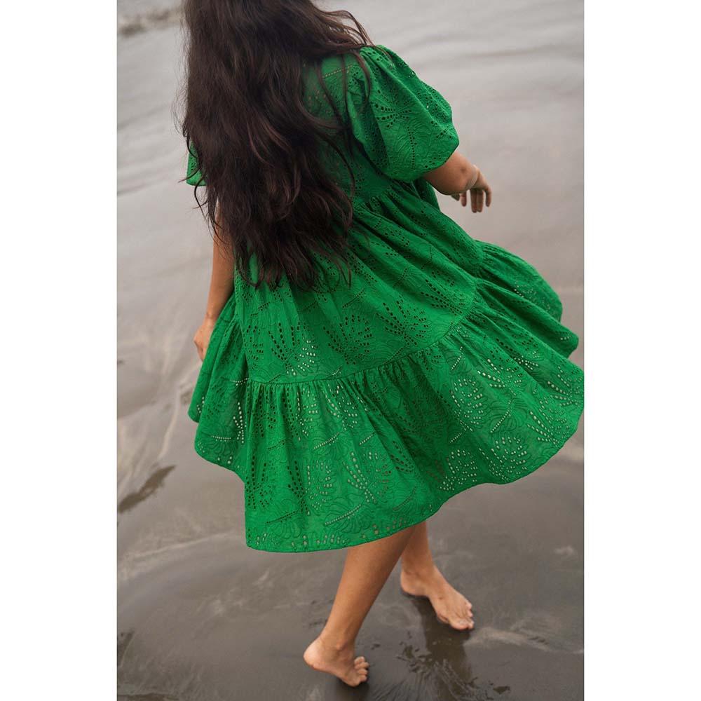 Raas Life Green Layla Chilli Self Design Dress