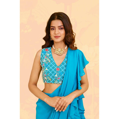 Rabnoor K Sethi Blue Ruffled Draped Saree with Stitched Blouse