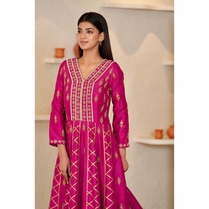 Rabnoor K Sethi Pink Zardozi and Hand Embroidered Anarkali with Pant and Dupatta (Set of 3)