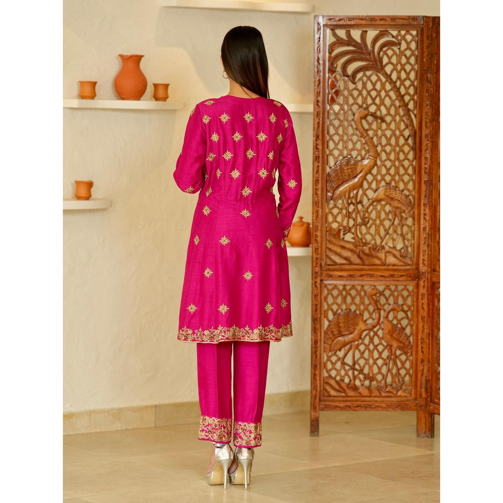 Rabnoor K Sethi Pink Pakistani Zardozi Embroidered Kurta with Pant and Dupatta (Set of 2)
