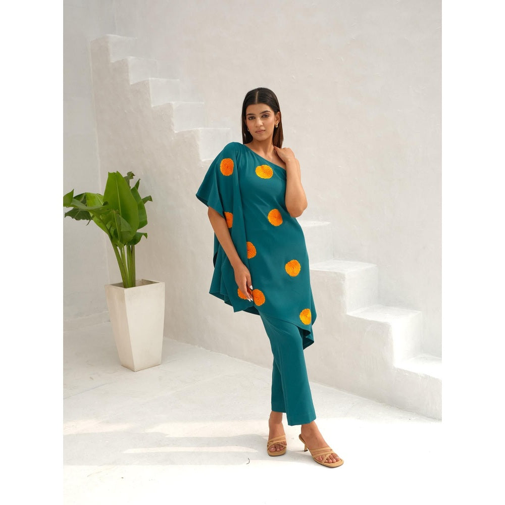 Rabnoor K Sethi Teal Green Floral Embroidered Co-Ord (Set of 2)
