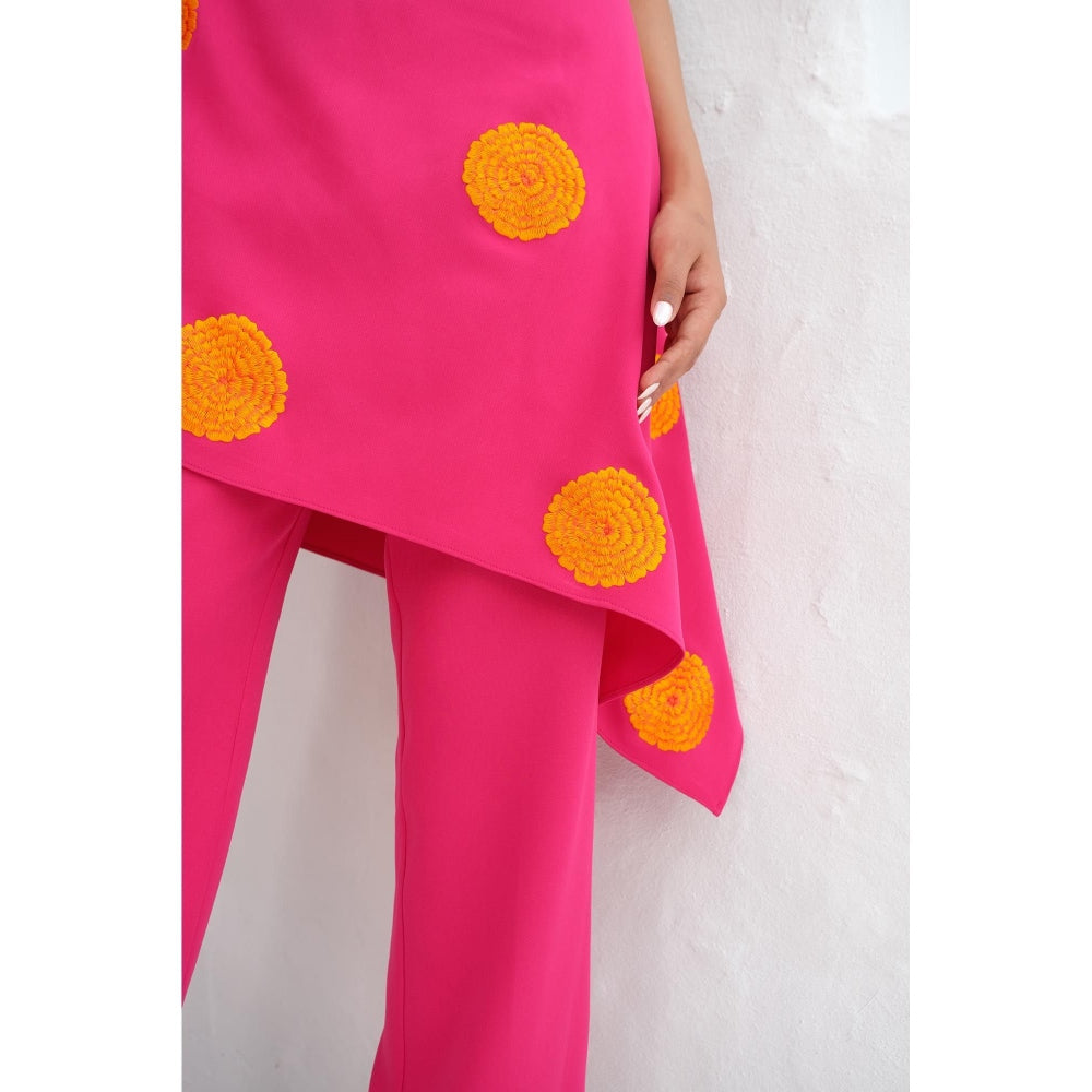 Rabnoor K Sethi Fuchsia Pink Floral Embroidered Kaftan with Pant (Set of 2)
