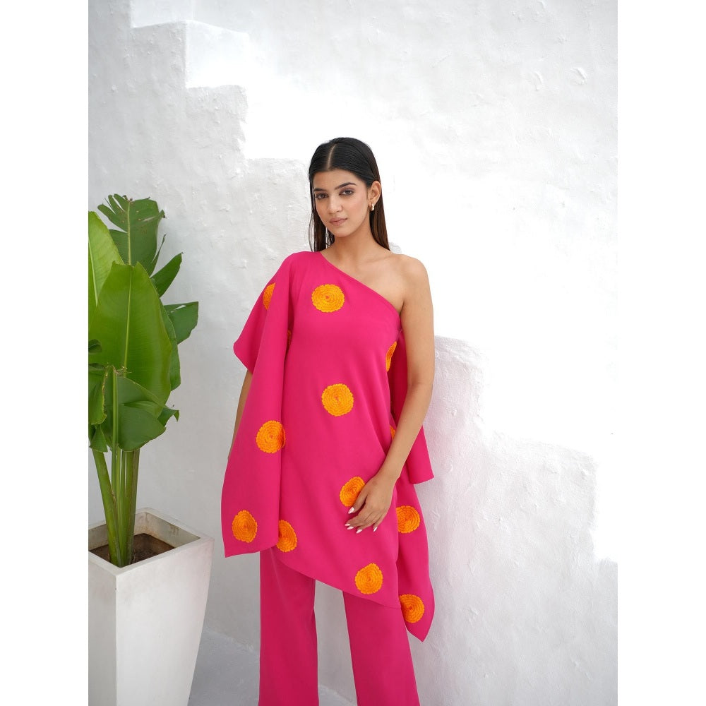 Rabnoor K Sethi Fuchsia Pink Floral Embroidered Kaftan with Pant (Set of 2)