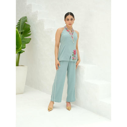 Rabnoor K Sethi Blue Beautifully Embellished Top with Pant (Set of 2)