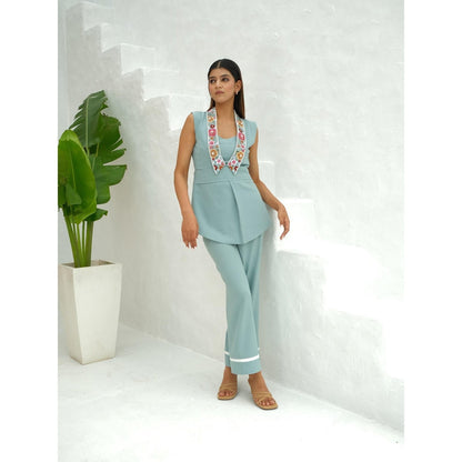 Rabnoor K Sethi Blue Beaded Embellished Top with Pant (Set of 2)