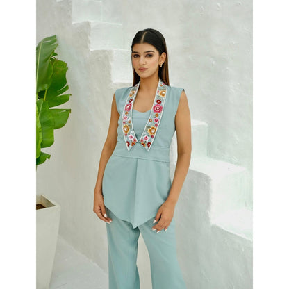 Rabnoor K Sethi Blue Beaded Embellished Top with Pant (Set of 2)
