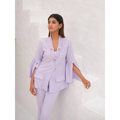 Rabnoor K Sethi Lavender Embellished Lapel Collar Co-Ord (Set of 2)