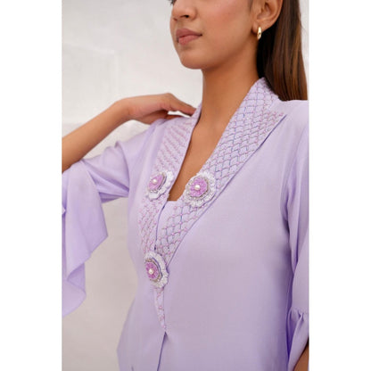 Rabnoor K Sethi Lavender Embellished Lapel Collar Co-Ord (Set of 2)