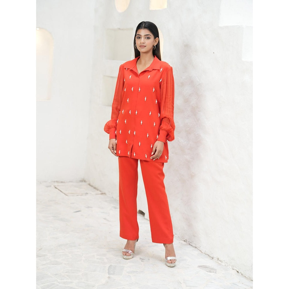 Rabnoor K Sethi Orange Tangerine Top with Pant (Set of 2)