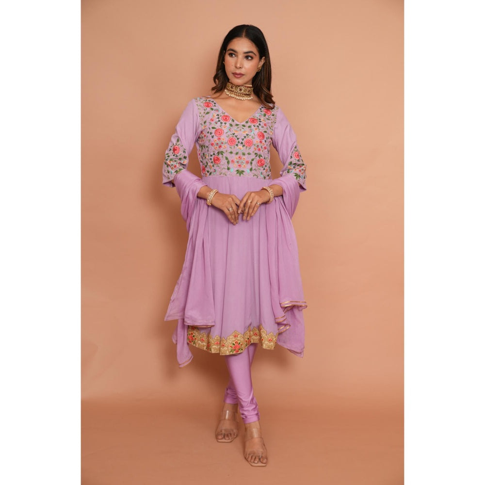 Rabnoor K Sethi Lavender Anarkali with Churidar and Dupatta (Set of 3)