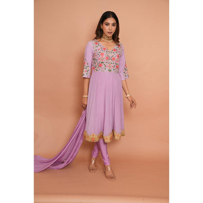 Rabnoor K Sethi Lavender Anarkali with Churidar and Dupatta (Set of 3)