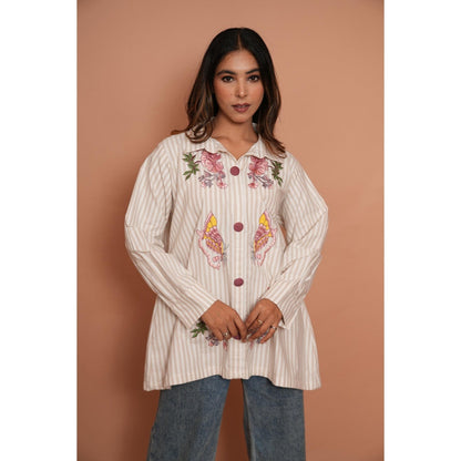 Rabnoor K Sethi White Formal Embroidered Stripe Shirt
