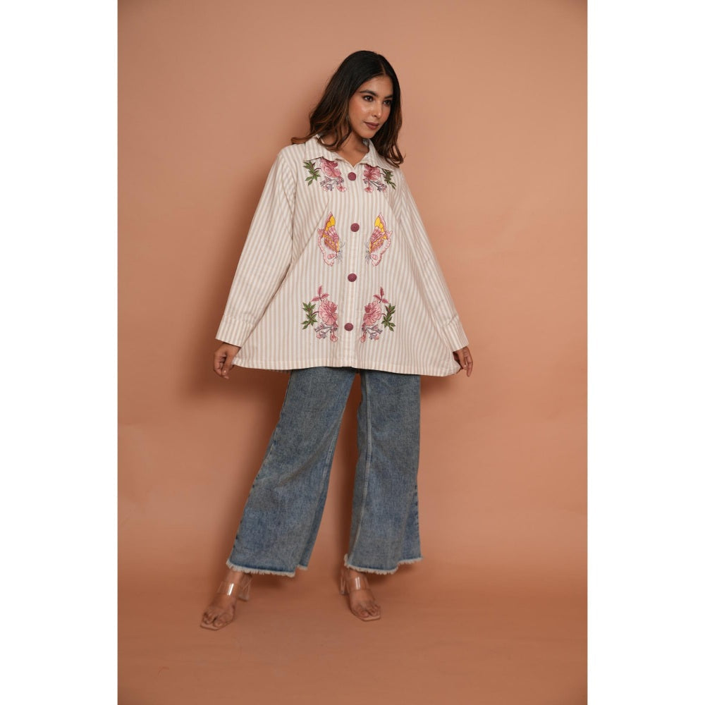 Rabnoor K Sethi White Formal Embroidered Stripe Shirt
