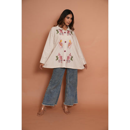 Rabnoor K Sethi White Formal Embroidered Stripe Shirt