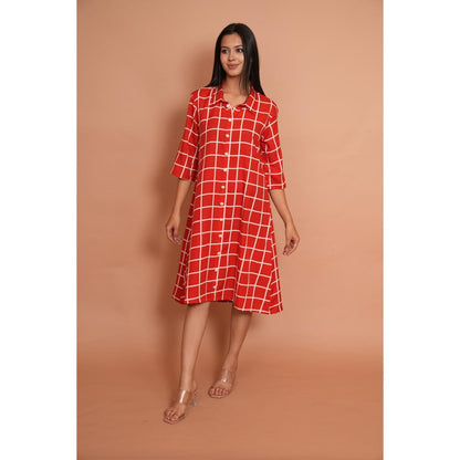 Rabnoor K Sethi Red Checks Shirt Dress