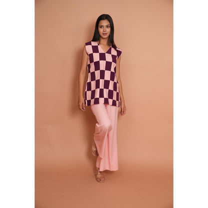 Rabnoor K Sethi Powder Pink Checks Co-Ord (Set of 2)