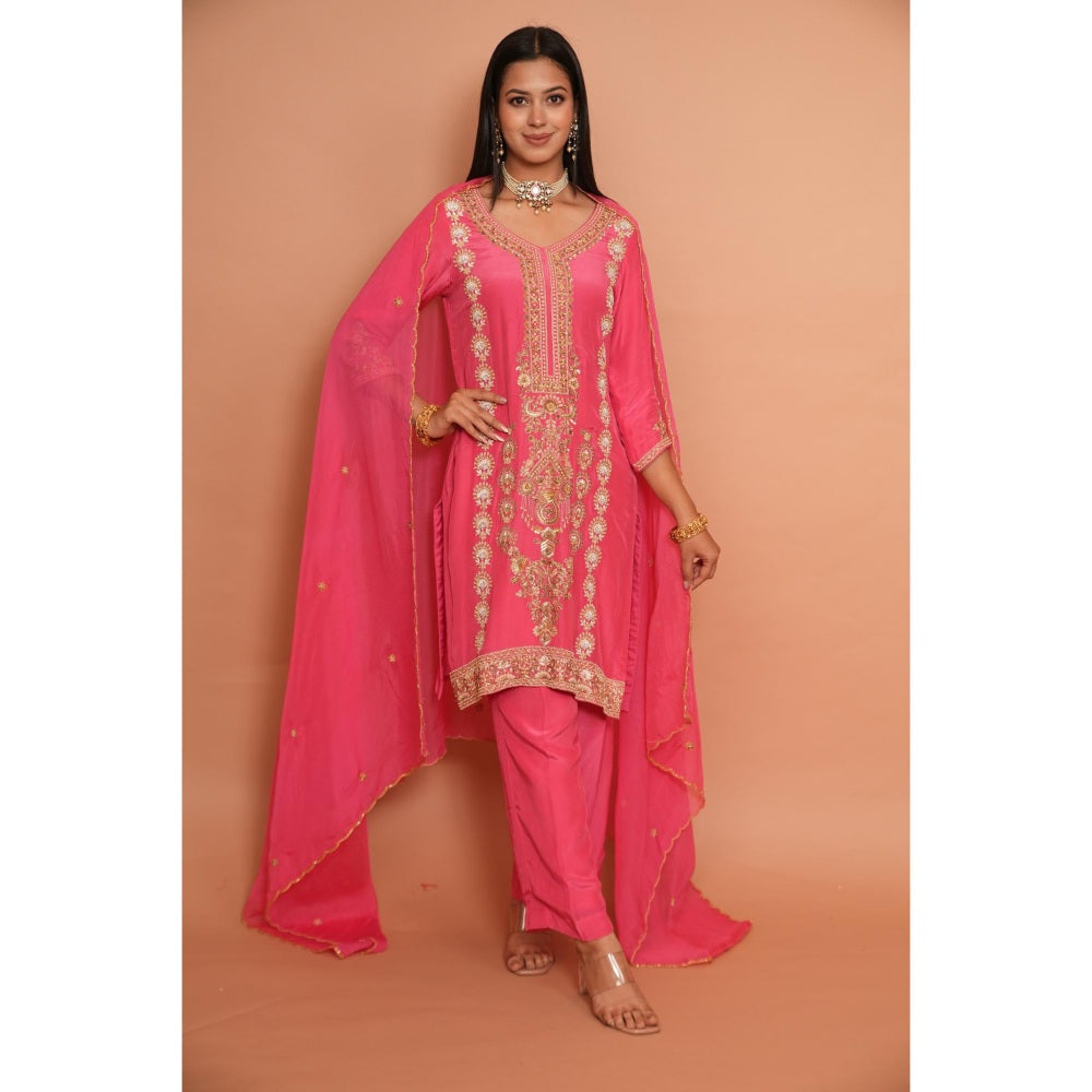 Rabnoor K Sethi Pink Embroidered Kurta with Pant and Dupatta (Set of 3)