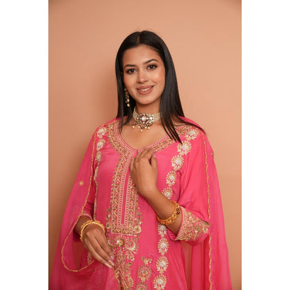 Rabnoor K Sethi Pink Embroidered Kurta with Pant and Dupatta (Set of 3)