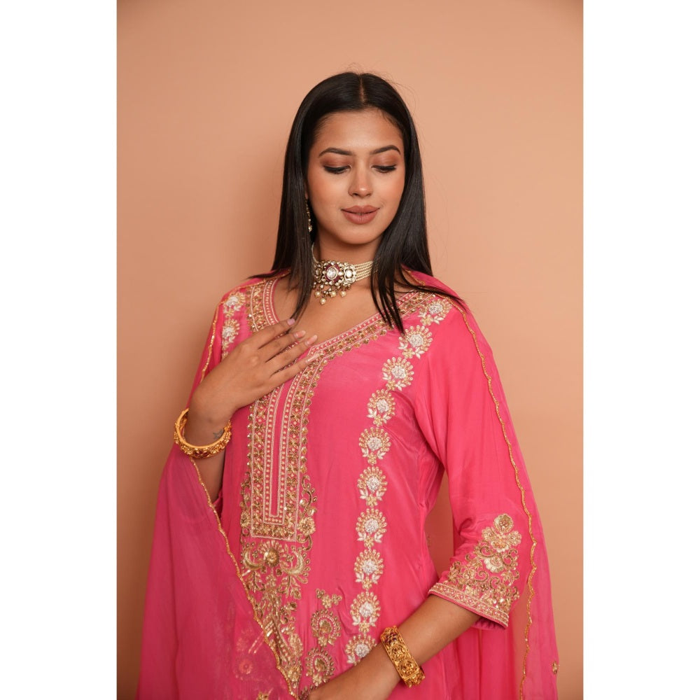 Rabnoor K Sethi Pink Embroidered Kurta with Pant and Dupatta (Set of 3)