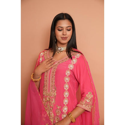 Rabnoor K Sethi Pink Embroidered Kurta with Pant and Dupatta (Set of 3)