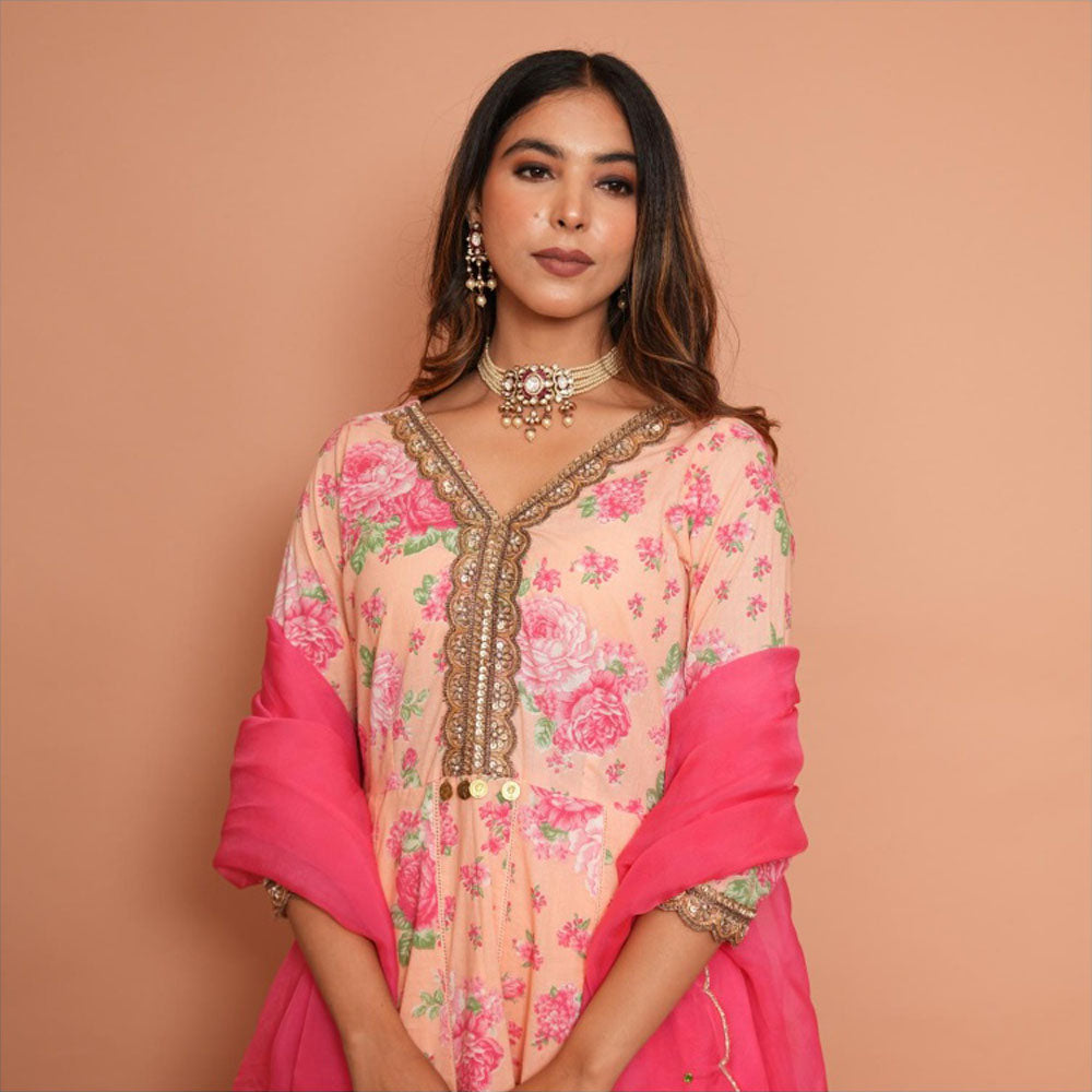Rabnoor K Sethi Blush Pink Anarkali with Pyjama and Dupatta (Set of 3)