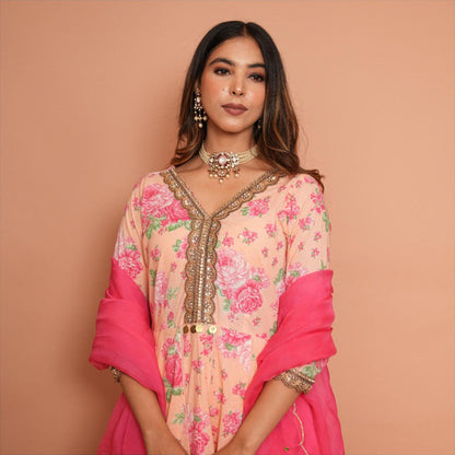 Rabnoor K Sethi Blush Pink Anarkali with Pyjama and Dupatta (Set of 3)