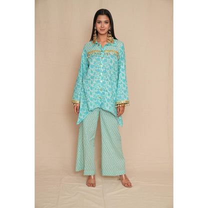 Rabnoor K Sethi Pastel Blue Asymmetrical Tunic with Pant (Set of 2)