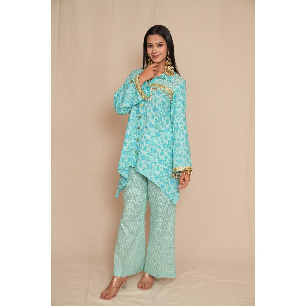 Rabnoor K Sethi Pastel Blue Asymmetrical Tunic with Pant (Set of 2)