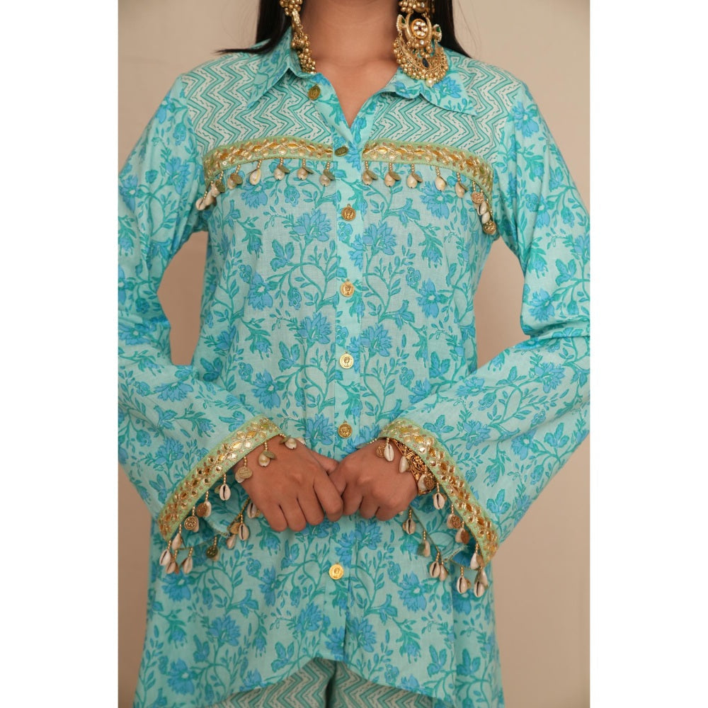 Rabnoor K Sethi Pastel Blue Asymmetrical Tunic with Pant (Set of 2)