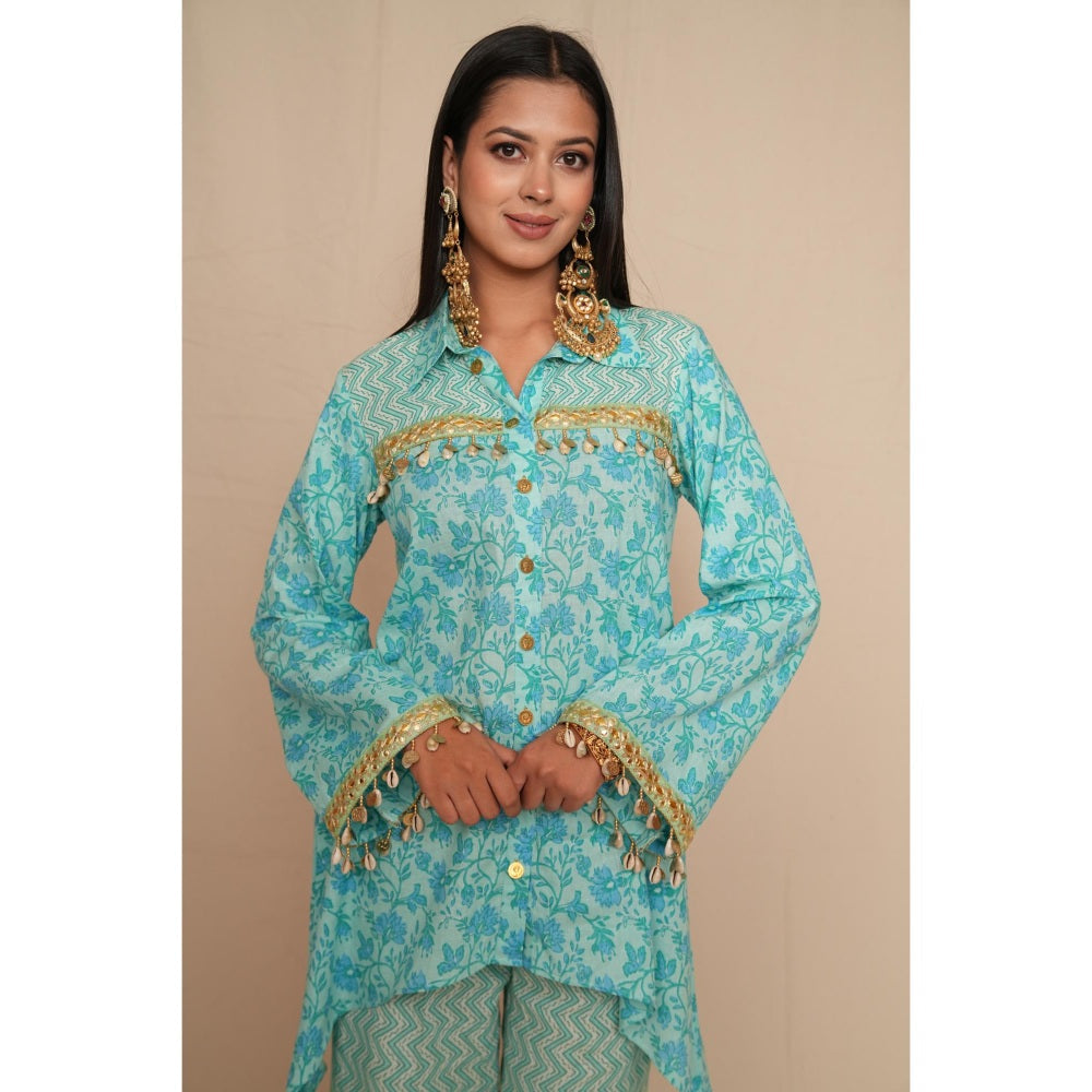 Rabnoor K Sethi Pastel Blue Asymmetrical Tunic with Pant (Set of 2)
