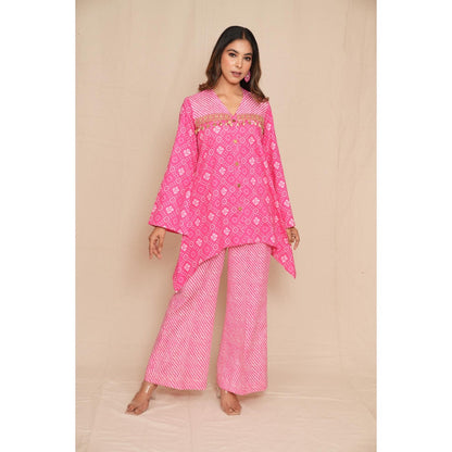 Rabnoor K Sethi Pastel Pink Asymmetrical Tunic with Pant (Set of 2)
