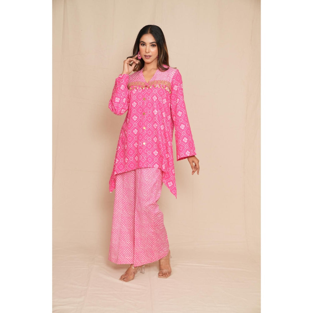 Rabnoor K Sethi Pastel Pink Asymmetrical Tunic with Pant (Set of 2)