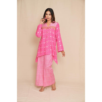 Rabnoor K Sethi Pastel Pink Asymmetrical Tunic with Pant (Set of 2)