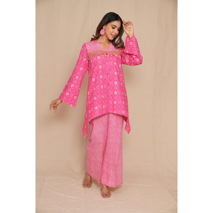 Rabnoor K Sethi Pastel Pink Asymmetrical Tunic with Pant (Set of 2)
