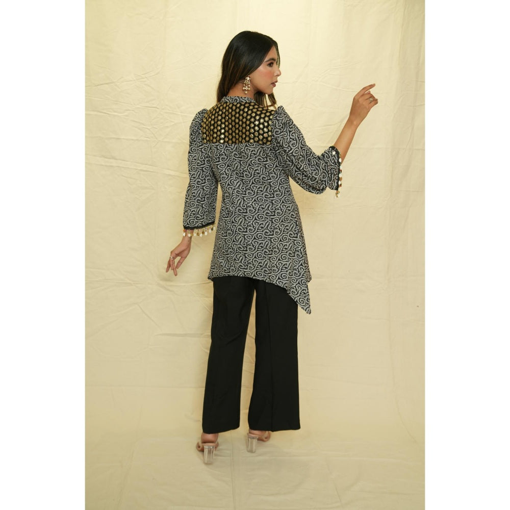Rabnoor K Sethi Black Printed Asymmetrical Tunic with Pant (Set of 2)