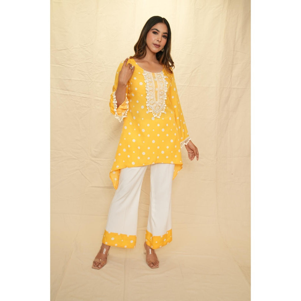 Rabnoor K Sethi Yellow Sunflower Asymmetrical Tunic with Pant (Set of 2)
