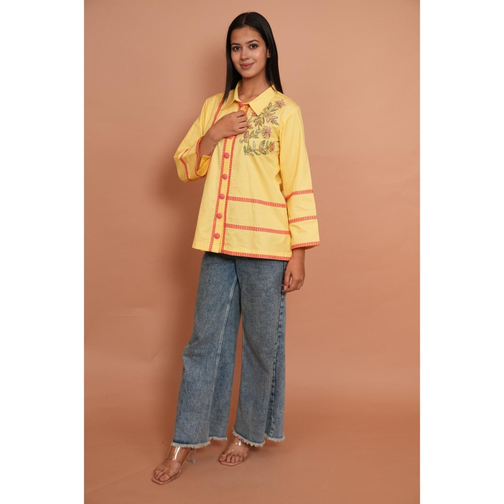 Rabnoor K Sethi Lime Yellow Embroidered Shirt
