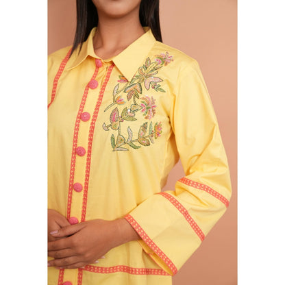 Rabnoor K Sethi Lime Yellow Embroidered Shirt